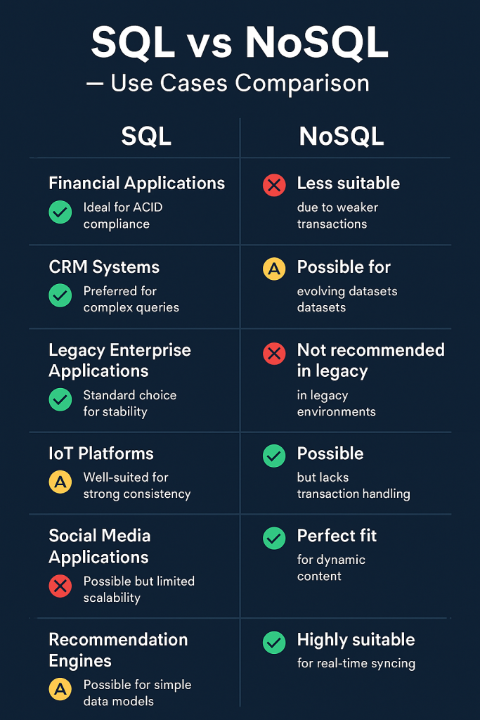 SQL vs NoSQL user cases comparison